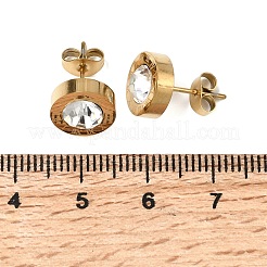 フラットラウンド304ステンレススチール＆クリスタルラインストーンスタッドピアス（女性用）  ゴールドカラー  10mm&nbsp;EJEW-G459-02G