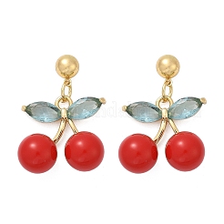 Cherry Brass Cubic Zirconia Dangle Stud Earrings&nbsp;EJEW-Q036-04G