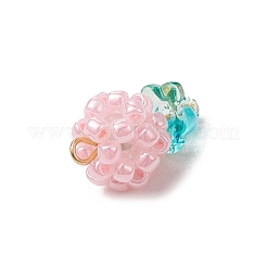 ガラスシードビーズペンダント  丸カン付き  花  ピンク  20x12mm  穴：3mm&nbsp;PALLOY-MZ00593-03