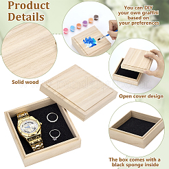 木製収納ボックス  スポンジ付きギフトボックス  アンティークホワイト  正方形  11x11x4.4cm&nbsp;CON-WH0095-141A