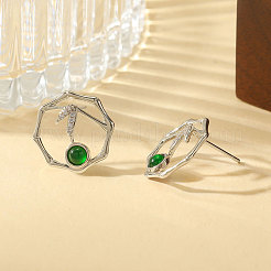 真鍮製 マイクロパヴェ キュービックジルコニア スタッドピアス 女性用  葉  ガラススタンドピアス  プラチナ  17.1mm&nbsp;WGC9076-02