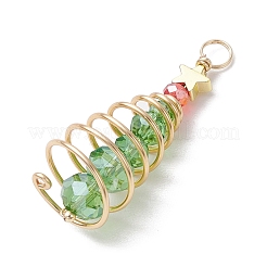 クリスマステーマの銅ワイヤーガラスペンダント  真鍮の星付き  クリスマスツリー  ゴールドカラー  42x15mm  穴：4mm&nbsp;PALLOY-JF02858