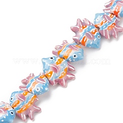 手作りの陶器ビーズ  手描きの陶器ビーズ  魚  ピンク  17~18x21~22x7~7.5mm  穴：2mm&nbsp;PORC-G002-54G