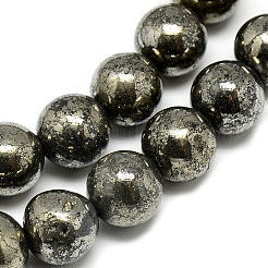 天然石パイライトビーズ連売り  ラウンド  ダークスレートグレー  8~9mm  穴：1mm  約45個/連  15インチ&nbsp;G-S265-03-8mm