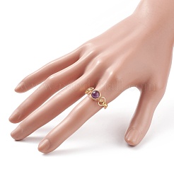 Natural Amethyst Braided Finger Ring&nbsp;RJEW-TA00042-02