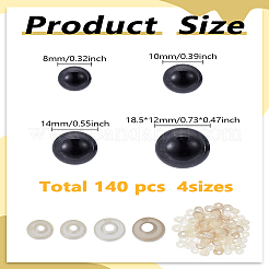 140セット4スタイルのプラスチック人形の工芸品の目  安全の目  スペーサー付き  おもちゃの DIY アクセサリー用  半円  ミックスカラー  8~18mm&nbsp;DOLL-LP0001-14