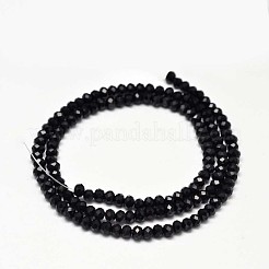 カット加工ロンデルガラスビーズ連売り  ブラック  3.5x2.5~3mm  穴：0.8mm  約105~110個/連  29~31cm&nbsp;X-GLAA-I033-3mm-07