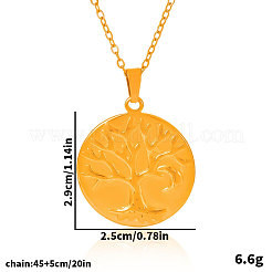 304ステンレススチール製フラットラウンド、生命の樹ペンダントネックレス（女性用）  18KGP本金メッキ  17.72インチ（45cm）&nbsp;JD5212-2