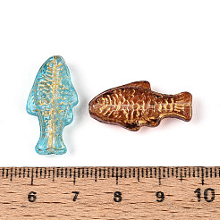 ベーキングペイント透明ガラスビーズ  魚  ゴールドライン入り  ミックスカラー  24.5~25x12~12.5x6~7mm  穴：1~1.2mm&nbsp;X-DGLA-N018-22