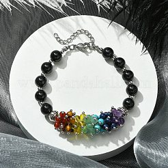 Natural Black Agate Beaded Bracelet&nbsp;BJEW-TA00402-01