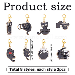 24Pcs 8 Styles Cat Alloy Enamel Pendant Locking Stitch Markers&nbsp;HJEW-HS00078