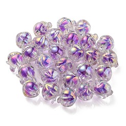 UVメッキレインボー虹色アクリルビーズ  ツートンカラーの二層ビーズ  桃  紫色のメディア  18x17.5x16mm  穴：3.5mm&nbsp;OACR-F004-02E