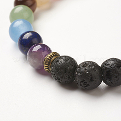 ヨガのチャクラジュエリー  天然溶岩ロックビーズストレッチブレスレット  2-1/8~2-3/8インチ（55~60mm）&nbsp;BJEW-G554-02D