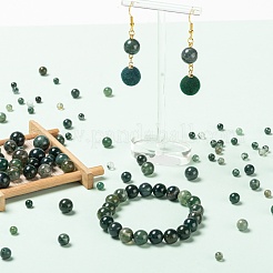 340個4スタイルの天然苔瑪瑙ビーズ  ラウンド  4mm / 6mm / 8mm / 10mm  穴：0.8~1mm&nbsp;G-LS0001-41