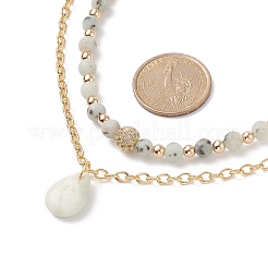 2Pcs 2 Style Natural New Jade Teardrop Pendant Necklaces Set&nbsp;NJEW-JN04079