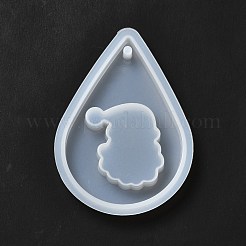 DIY クリスマス サンタクロース ペンダント シリコン像型  レジン型  肖像彫刻用UV樹脂とエポキシ樹脂ペンダント作り  ティアドロップ  ホワイト  84x59x8mm  穴：3.5mm  完成：74x50x6mm&nbsp;DIY-G056-A04