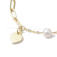 Natural Cultured Freshwater Pearl Beads Paperclip Chains Heart Charm Bracelets with Lobster Claw Clasps for Women&nbsp;BJEW-JB10192