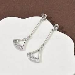 Fan Brass Micro Pave Clear Cubic Zirconia Dangle Stud Earrings&nbsp;LS-EJEW-F383-12P