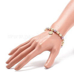 女性のための合金エナメル デイジー チャーム付きガラス パール ビーズ ストレッチ ブレスレット  カラフル  内径：2-1/8インチ（5.4cm）&nbsp;BJEW-JB08541