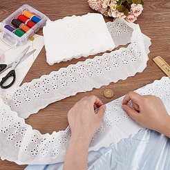 15ヤードのコットン刺繍中空花レーストリム  ウェーブエッジレースリボン  古いレース  3-3/4~4インチ（95~100mm）&nbsp;OCOR-WH0003-045A
