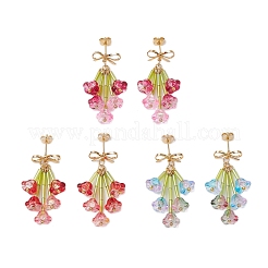 Glass Beads Flower Dangle Stud Earrings&nbsp;EJEW-TA00595