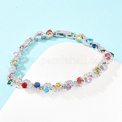 Platinum Tone Brass Micro Pave Cubic Zirconia Tennis Bracelets&nbsp;BJEW-B160-08P
