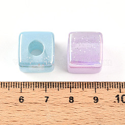 透明UVメッキアクリルビーズ  虹色の  キューブ  グリッターパウダー付き  ミックスカラー  14x14x14mm  穴：6mm&nbsp;OACR-I015-33