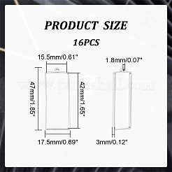 304ステンレススチールオープンバックベゼルペンダント16個  UVレジンDIY用  エポキシ樹脂  プレスジュエリー  ステンレス鋼色  長方形  47x17.5x3mm  穴：1.8mm  内径：42x15.5mm&nbsp;FIND-UN0002-27B