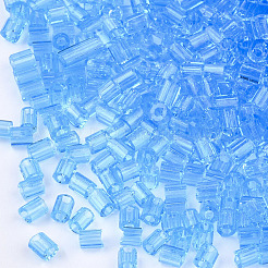 FGBグレードAガラスシードビーズ  六角形（ツーカット）  透明色  コーンフラワーブルー  1.5~2.5x1.5~2mm  穴：0.8mm  約2100個/袋  450 G /袋&nbsp;SEED-S022-02J