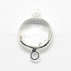 銀色メッキ真鍮ガラスリンクコネクター  フラットラウンド  ミックスカラー  16x11x5mm  穴：2mm&nbsp;GLAA-J011B-S