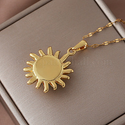 ヴィンテージ風304ステンレススチール製太陽モチーフペンダントネックレス（染色合成ターコイズストーン付き、女性用）  ゴールドカラー  ディープスカイブルー  14.96インチ（38cm）&nbsp;TN1181