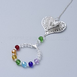 クリスタルシャンデリアサンキャッチャープリズムチャクラハンギングペンダント  鉄アズキチェーンを有する  ガラスビーズ  ガラスのラインストーンと真鍮のペンダント  リング付きハート  カラフル  305mm&nbsp;AJEW-I040-13P