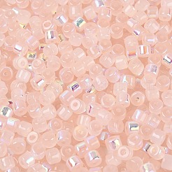 Fgb模造翡翠色ガラスシードビーズ  虹メッキ  丸い穴  バレル  ミスティローズ  4x3.5mm  穴：0.9~1mm  約3750個/ポンド&nbsp;SEED-Q040-07A-C02