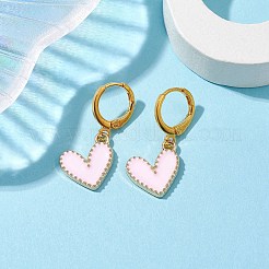 ハート合金エナメルダングルイヤリング  女性用真鍮フレンチフックピアス  ゴールドカラー  27x13mm&nbsp;EJEW-JE05821