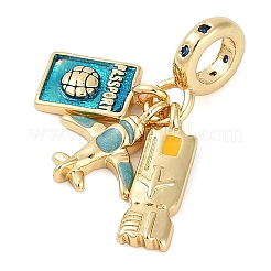 Rack Plating Brass Clear Cubic Zirconia European Dangle Charms&nbsp;KK-P287-18A-G