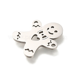 201ステンレススチールレーザーカットコネクタチャーム  クリスマスジンジャーブレッドマンリンク  ステンレス鋼色  17x14.5x1mm  穴：1.2mm&nbsp;STAS-R132-10P