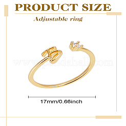 1Pc Letter Brass Rhinestone Open Cuff Rings for Women&nbsp;AJEW-LP0004-47B-G
