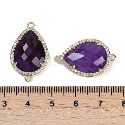 天然アメジストのファセットティアドロップリンク  ラック メッキ ブラス マイクロ パヴェ クリア キュービック ジルコニア コネクタ チャーム  ゴールドカラー  26x16.5x6mm  穴：1.6mmと1.4mm&nbsp;G-B126-03G-09