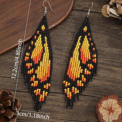 Bohemian Style Handmade Glass Seed Beads Butterfly Wing Tassel Stud Earrings&nbsp;OK8967-2