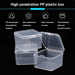 クリアプラスチックビーズ収納ケース  ヒンジ付き蓋付き  フリップカバー  正方形  ホワイト  5.5x5.5x3.5cm  インナーサイズ：5.1x5.1センチメートル&nbsp;CON-WH0074-63A