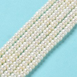 天然養殖淡水パールビーズ連売り  グレード6 A  ロンデル  リネン  3.8~4.2x2.5~3mm  穴：0.7mm  約131~135個/連  15.04''（38.2センチメートル）&nbsp;PEAR-J007-42