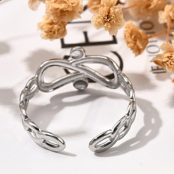 インフィニティ 304 ステンレススチール オープンカフリング 女性用  ステンレス鋼色  9.5mm  調整可能&nbsp;RJEW-M046-04P