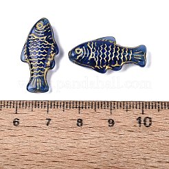 ガラスビーズ  魚  ゴールドライン入り  マリンブルー  25x12x5~5.5mm  穴：1.2mm&nbsp;GLAA-T021-84M-03