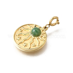 304 Stainless Steel Pave Natural African Jade Sun Pendant Decorations&nbsp;STAS-H202-25G