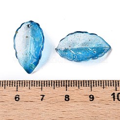 ツートングラスペンダント  黄金色の紅葉のチャーム  ドジャーブルー  22.5x12.5x5mm  穴：1.4mm&nbsp;GLAA-A011-07A