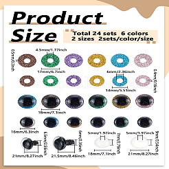 24セット12スタイルのグリッタープラスチッククラフトドールアイ  洗眼器付き  安全の目  ぬいぐるみの目  半円  ミックスカラー  21~21.5x16~18mm  2セット/スタイル&nbsp;KY-LP0001-03