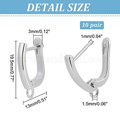 ラッチバック開閉式真鍮フープピアスパーツ  カドミウムフリー＆鉛フリー  プラチナメッキ  19.5x13x3mm  穴：1.5mm  ピン：1mm&nbsp;ZIRC-F052-29P