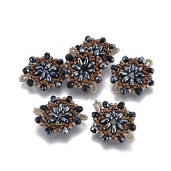 MIYUKI＆TOHO手作り日本のシードビーズリンク  織機模様  花  カラフル  24~25.6x19~19.2x3.2~3.6mm  穴：1.5~1.6mm&nbsp;SEED-E004-H23