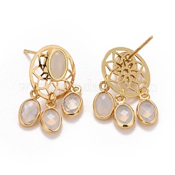 Rack Plating Brass Woven Net Dangle Stud Earrings with Oval Glass for Women&nbsp;EJEW-I265-09G