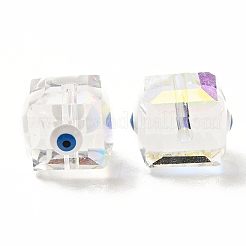 透明ガラスビーズ  エナメル  多面カット  ナザールボンジュウ模様の立方体  ホワイト  10~11x9x10mm  穴：1.6mm&nbsp;GLAA-F121-15I